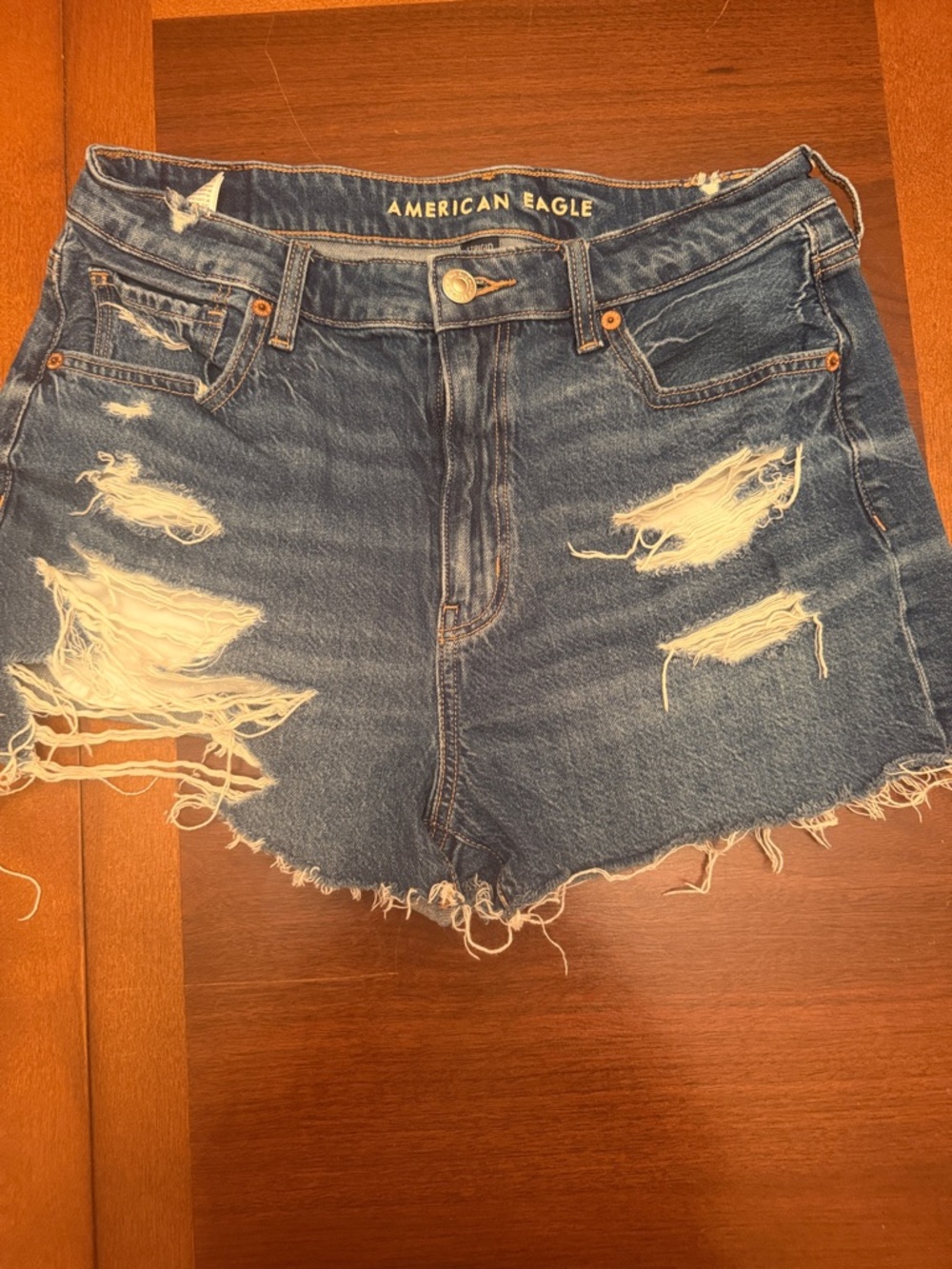 American Eagle Outfitters Women's Distressed Denim Shorts - Blue, mom short